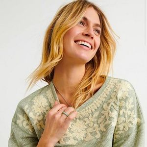 Lucky Brand Sage Green and Cream  Floral Knit Sweatshirt